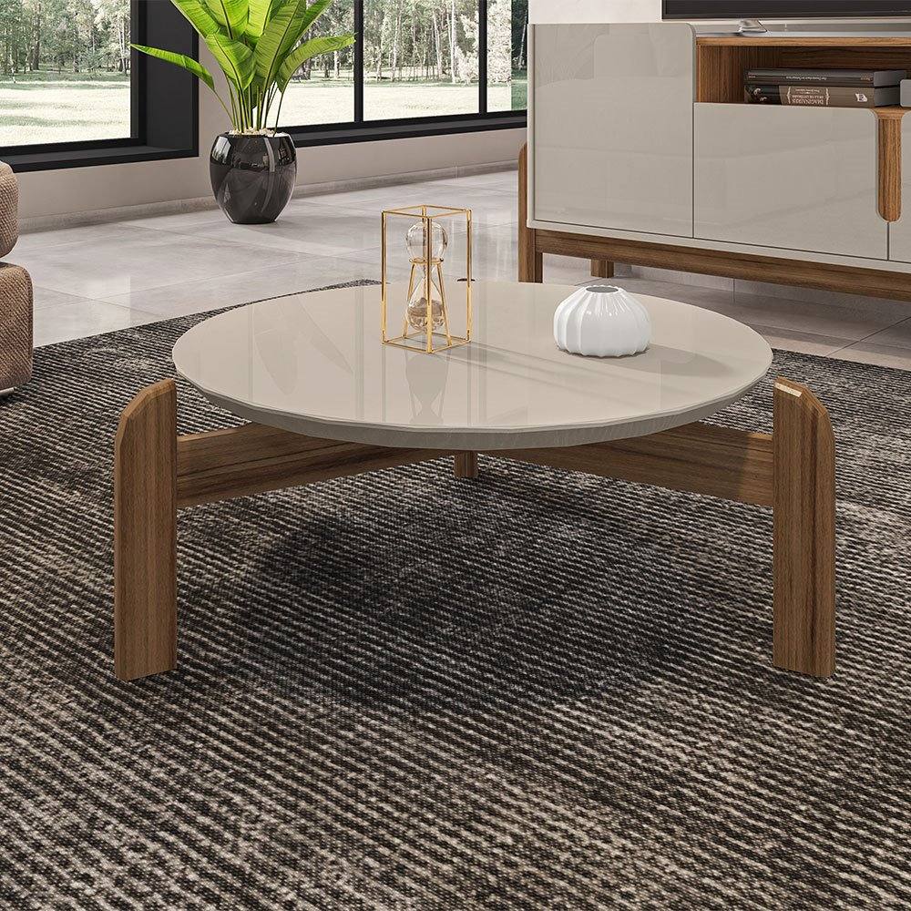 Mesa de Centro Decorativa Lizz Off White/Cedro